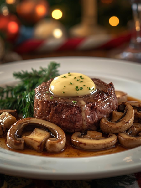 Filet Mignon with Truffle Butter and Garlic Mushrooms